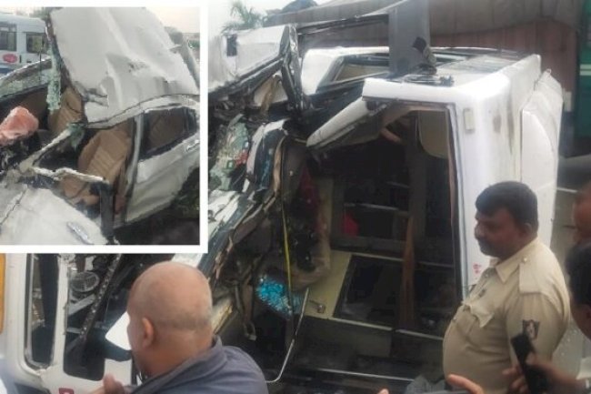 Car and private bus accident in Bengaluru, two students spot dead